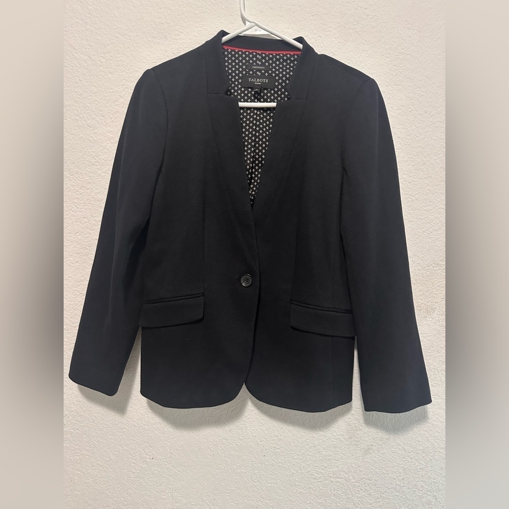 Talbots Petites Aberdeen Black Blazer Jacket Size 8P Women's